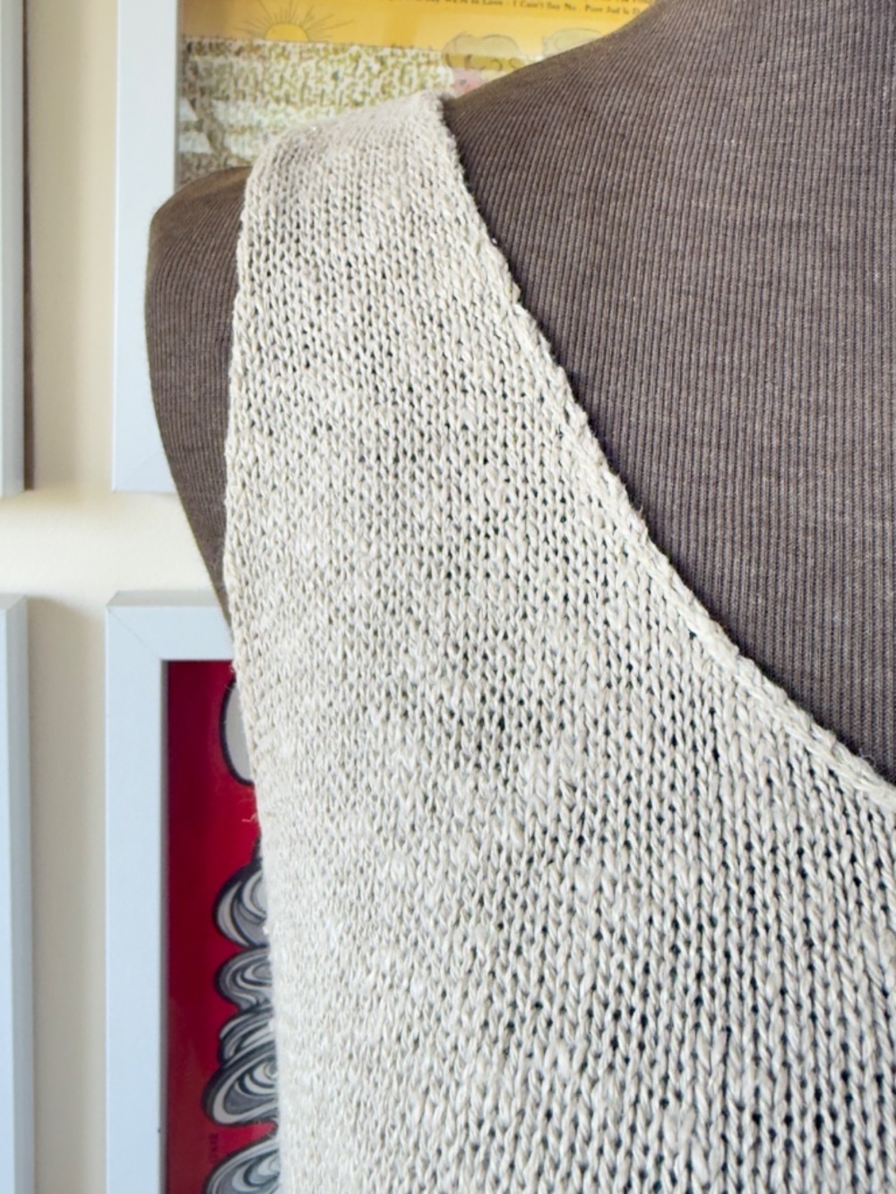 Vintage Oatmeal Knit Maxi Dress | Minimalist Sleeveless Sweater | 90s Coastal - Picture 6 of 8